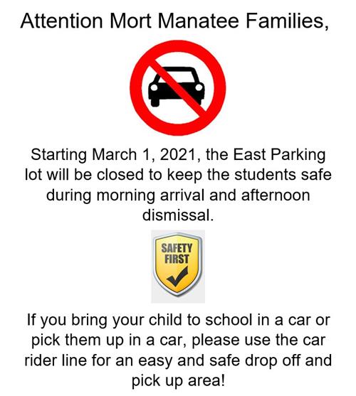 East Parking lot will be closed.